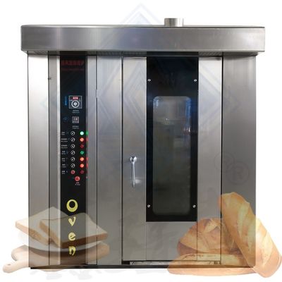Τροχαίο περιστρεφόμενο αέριο ψήσιμο 32 δίσκοι περιστρεφόμενος φούρνος για μηχανήματα αρτοποιίας λειτουργία 100kg/h
